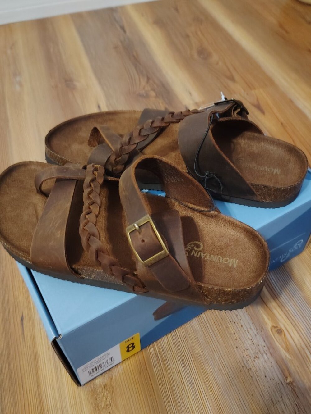 Mountain Sole Women's Dark Brown Braided Leather Footbed Sandals Size 8 NIB NWT - Picture 4 of 9